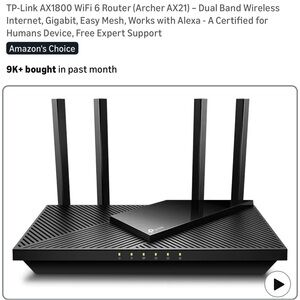 TP-Link Dual Band WiFi 6 Router - Black